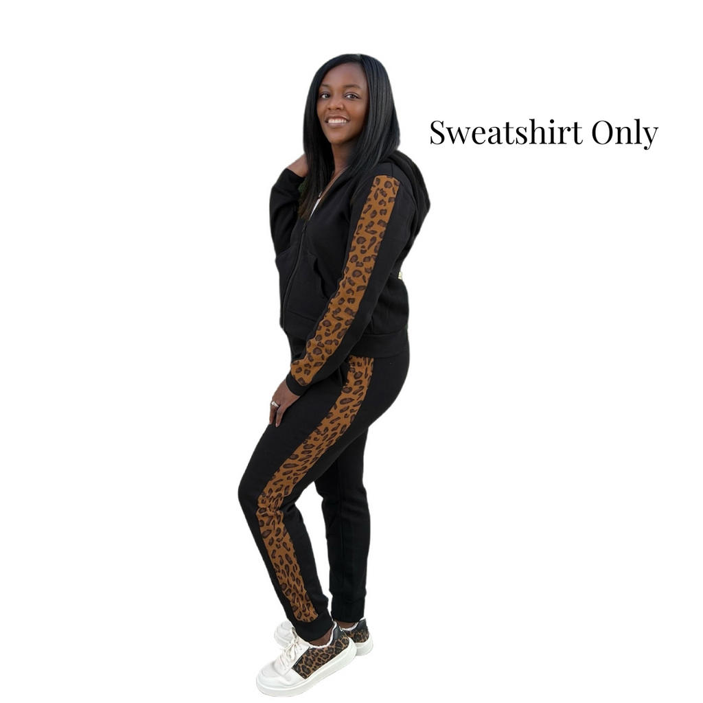 LOVE TOKEN Leopard Print Ruched Sleeve offers Zip Hoodie