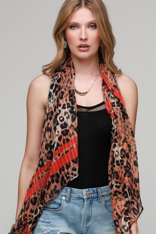 Leopard Scarf with Scarlet Accent Stripe