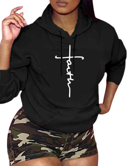 Faith Long Sleeve Black Hoodie