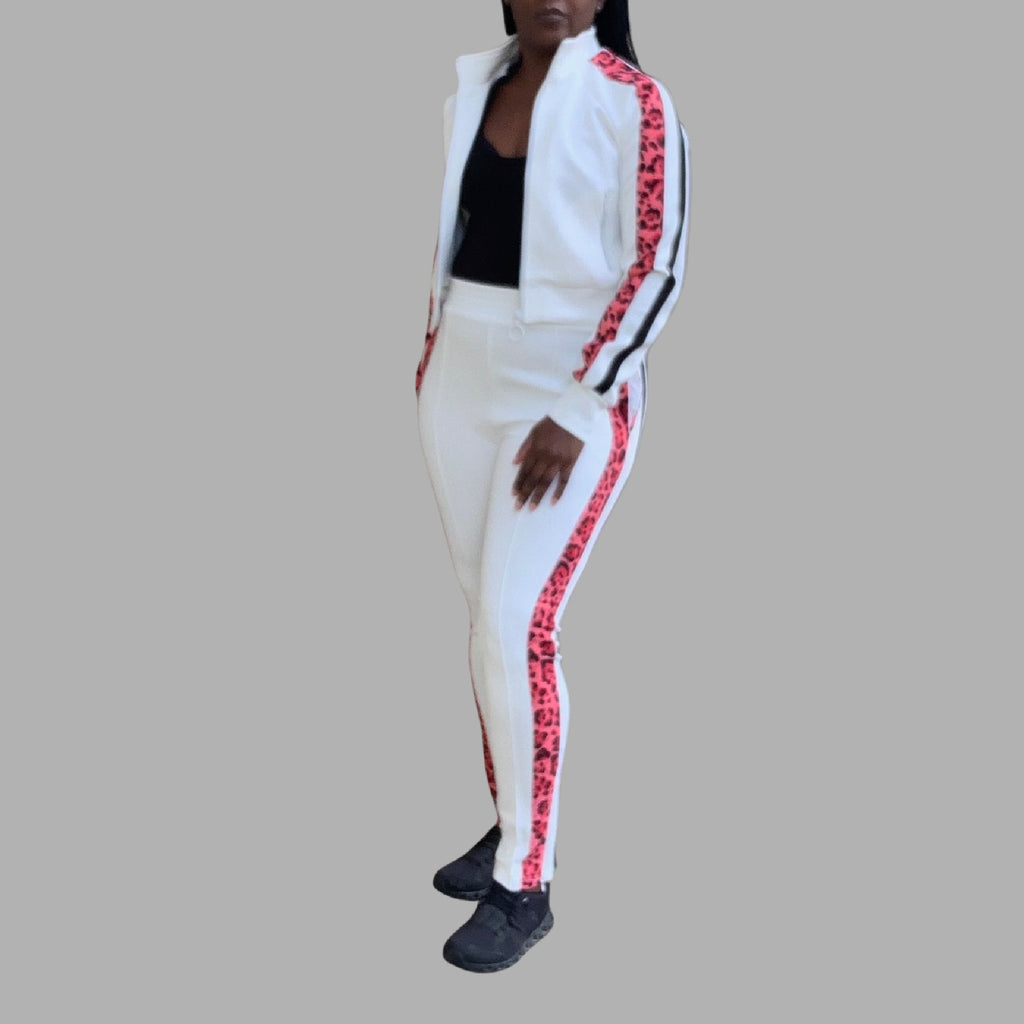 Leopard Striped Jersey Tracksuit | Ivory