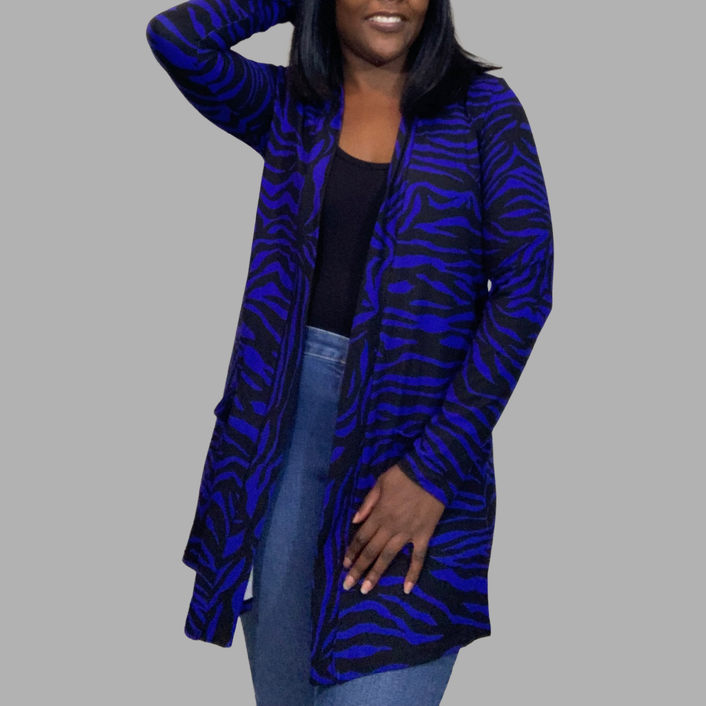 Zebra Print Cardigan | Blue